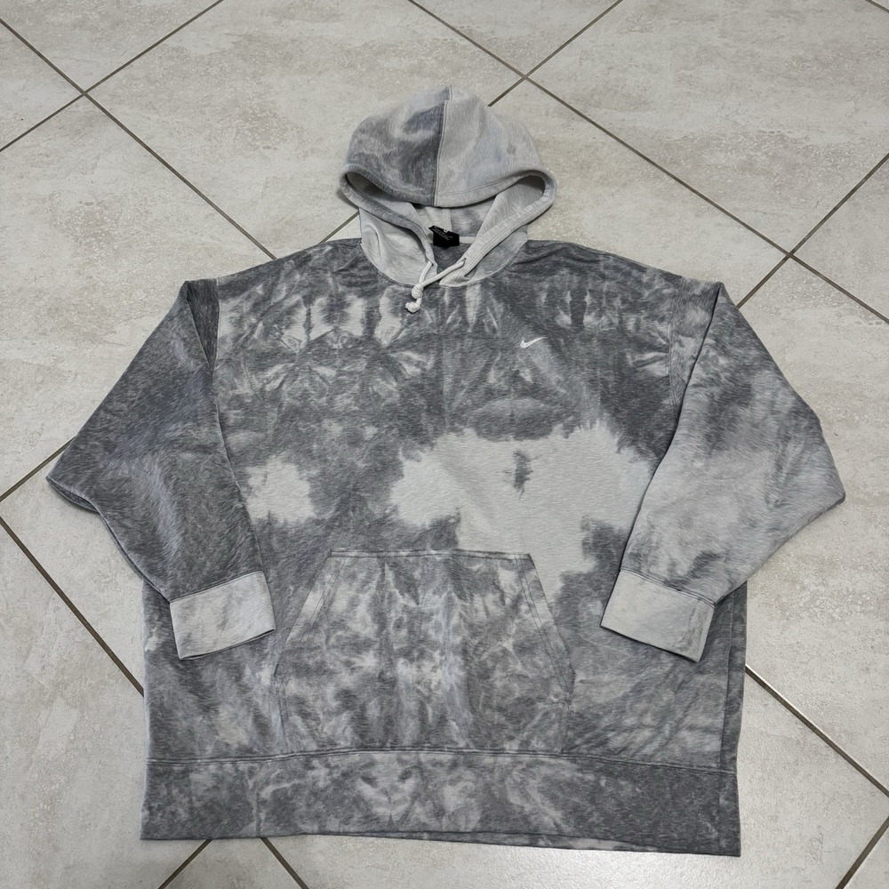 Nike Hoodie Womens XL Icon Clash Gray White Tye‎ Dye Pullover Drawstring DriFit